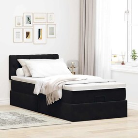 Estrutura de cama otomana com colchão preto 80x200cm veludo