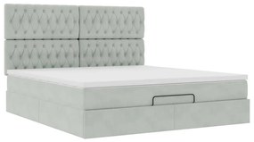 Estrutura cama otomana colchões 160x200cm veludo cinzento claro