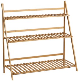 Outsunny Suporte para Plantas de 3 Níveis de Bambu Suporte para Flores Dobrável para Interior e Exterior 98x37x96,5cm Madeira