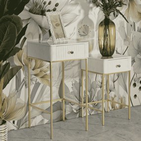 CONJUNTO DE MESAS ALTAS 2 PEÇAS Ø45X90-40X70 CM CREME E DOURADO
