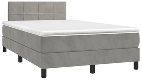 vidaXL Cama box spring colchão LED 120x190 cm couro artif. cinza-claro