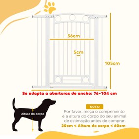 Barreira de Segurança para Cães com Largura Ajustável 76-104 cm  2 Extensões para Escadas e Portas 76-104x104 cm Branco
