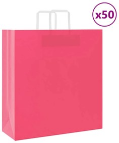 vidaXL Sacos de papel 50 unid com alças rosa 45x17x48 cm