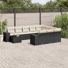 11 pcs conjunto sofás de jardim c/ almofadões vime PE preto