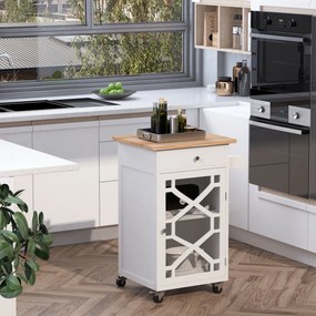 Carrinho de cozinha com Rodas 63 C x 45 P x 86 A cm gaveta, armário, toalheiro - branco