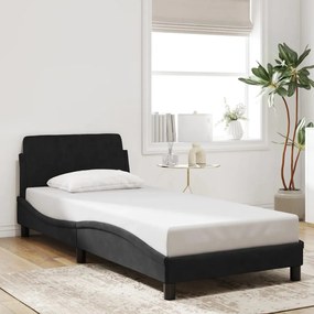 Estrutura cama c/ cabeceira sem colchão veludo 90x200 cm preto