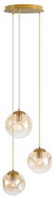 Candeeiro de Suspensão Art Déco Latão com Vidro Âmbar 3-Luzes - Douglass Art Deco