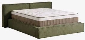 Cama Com Baú Articulado Estofada Lunari Tecido Verde Exército & 180 X 200 Cm & 180 X 200 Cm - Benoite - Sklum