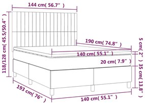Cama box spring c/ colchão/LED 140x190cm tecido castanho-escuro