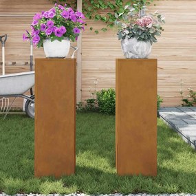 Suportes para Plantas ao Ar Livre Pilar 2 pcs 24x24x75 cm Aço Envelhec