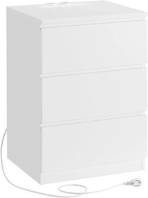 Mesa de cabeceira VASAGLE LET631W14, mesa lateral, 3 gavetas, borda chanfrada, 2 tomadas CA, 2 portas USB, sala de estar, quarto, escritório, moderna, branco nuvem