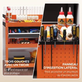 Carrinho de Ferramentas para Oficina, 82 x 35 x 76 cm, 3 Níveis, Laranja
