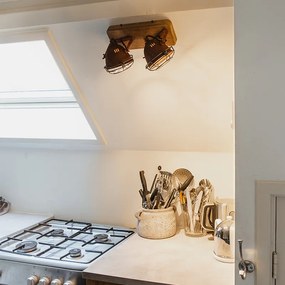 Foco industrial castanho enferrujado com madeira inclinável 2 luzes - Gina