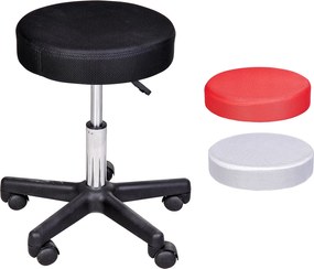 1x Banco de massagem com rodas, altura ajustável e base giratória, com 3 capa protetoras vermelho, preto, branco