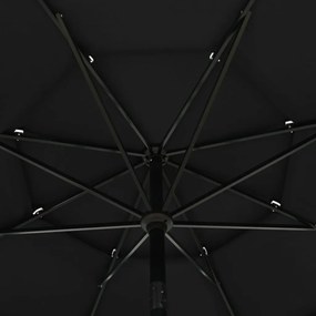 Guarda-sol de 3 camadas com poste de alumínio 3,5 m preto