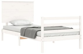 Estrutura de cama com cabeceira 100x200cm madeira maciça branco