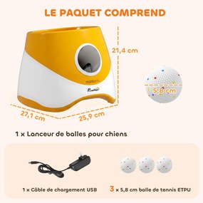 Lançador Automático de Bolas para Cães Pequenos e Médios, 25,9 x 27,1 x 21,4 cm, Distâncias de Lançamento Ajustáveis, Laranja