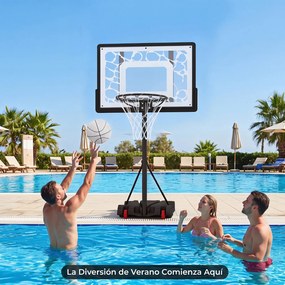 Cesto de Basquetebol para Piscina, 74,5 x 54 x 197 cm, 8 Alturas Ajustáveis, Preto