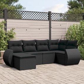 vidaXL 6 pcs conjunto sofás de jardim c/ almofadões vime PE preto