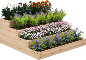 Floreira de jardim quadrada sem fundo 113 x 113 x 46 cm, com 4 níveis, para ervas aromáticas, legumes, frutas e flores, cor natural