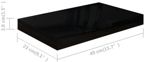 Prateleiras de parede suspensas 2 pcs 40x23x3,8cm MDF preto
