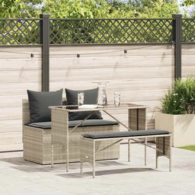 vidaXL 3 pcs conjunto de jantar p/ jardim c/ almofadões cinzento claro