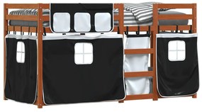 Beliche com cortinas 80x200 cm pinho maciço branco e preto
