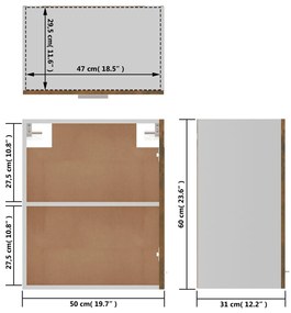 Armário suspenso 50x31x60 cm derivados madeira carvalho fumado