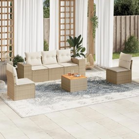 6 pcs conjunto de sofás p/ jardim com almofadões vime PE bege