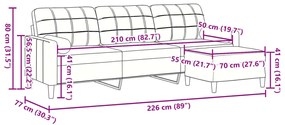 Sofá de 3 lugares com apoio de pés 210 cm veludo cor creme