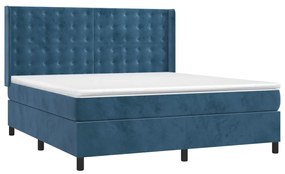 Cama box spring c/ colchão/LED 160x200 cm veludo azul-escuro