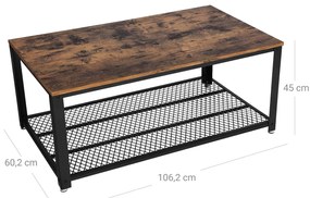 Mesa de centro de design industrial com prateleira 106,2 x 45 x 60,2 cm Castanho Vintage-preto