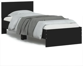Estrutura de cama com cabeceira e luzes LED 75x190 cm preto