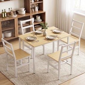 Conjunto de Mesa de Jantar e 4 Cadeiras, 108 x 60 x 75 cm, Encosto de Ripas, Cor Carvalho