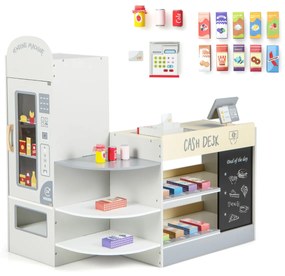 Supermercado de madeira para crianças com caixa registadora e máquina de venda automática POS para crianças dos 3 aos 8 anos de idade Cinzento
