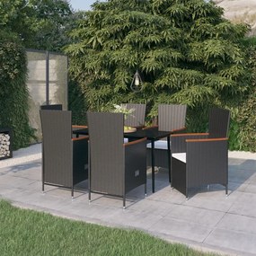7 pcs conjunto de jantar para jardim com almofadões preto