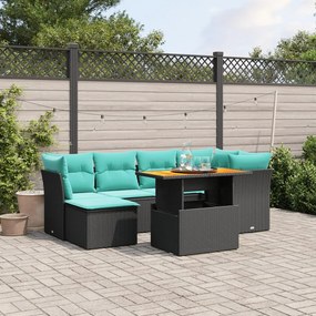 vidaXL 7 pcs conjunto de sofás p/ jardim c/ almofadões vime PE preto