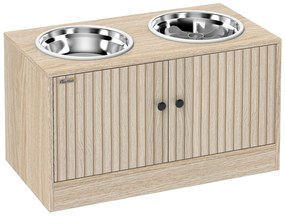 Comedouro Elevado para Cães com 2 Tigelas de Aço Inoxidável 2x2000 ml e Armazenamento Oculto 60x30x35,5 cm Carvalho
