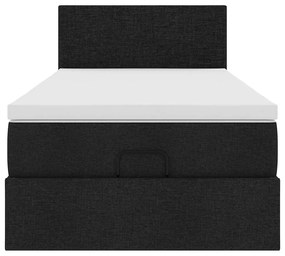 Cama otomana com colchão 100x200 cm tecido preto