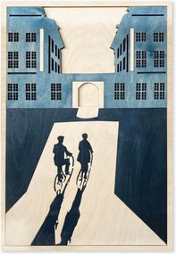 Obra de arte em madeira artesanal Bicycling Towards Hammershøi