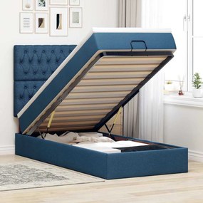 Cama otomana com colchão 100x200 cm tecido azul