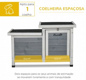 PawHut Coelheira de Madeira de Exterior Casa Elevada para Coelhos Roedores com Tetos Asfálticos Abatível e 2 Portas Convertíveis em Rampas 70x43x45cm Cinza