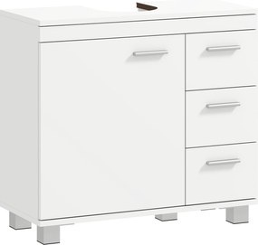 HOMCOM Móvel Inferior para Lavatório com Fecho Suave, 3 Gavetas e 2 Prateleiras, para Lavatório com/sem Coluna, 70x30x64 cm, Branco | Aosom Portugal