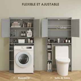 Móvel de casa de banho para colocar sobre o lavatório 80 x 19,5 x 170 cm ou a máquina de lavar roupa, 2 portas, 3 compartimentos, suporte para papel h