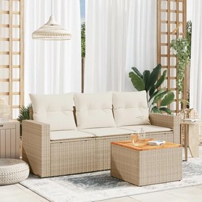 vidaXL 4 pcs conjunto de sofás para jardim c/ almofadões vime PE bege