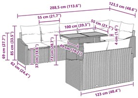 Conjunto de Jantar para o Jardim com 9 Peças e Almofadas em Rattan Sin