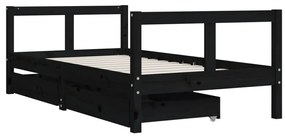 Estrutura cama infantil c/ gavetas 80x160 cm pinho maciço preto