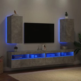 Móveis de parede para TV com luzes LED 2 pcs cinzento cimento