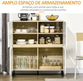 HOMCOM Aparador de Cozinha Moderno com 4 Compartimentos e Prateleiras Ajustáveis Móvel Auxiliar de Armazenamento para Sala de Jantar Sala de Estar 100x41,5x107cm Branco e Carvalho