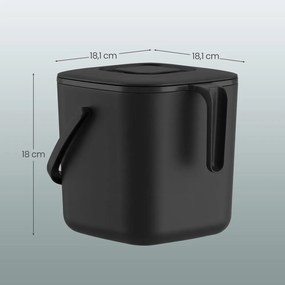 Cubo de compostagem à prova de odores com tampa e pega, 7 L, 24 x 20 x 19,5 cm, preto